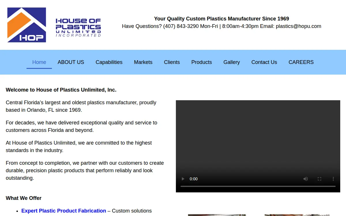 Homepage of House of Plastics Unlimited INC