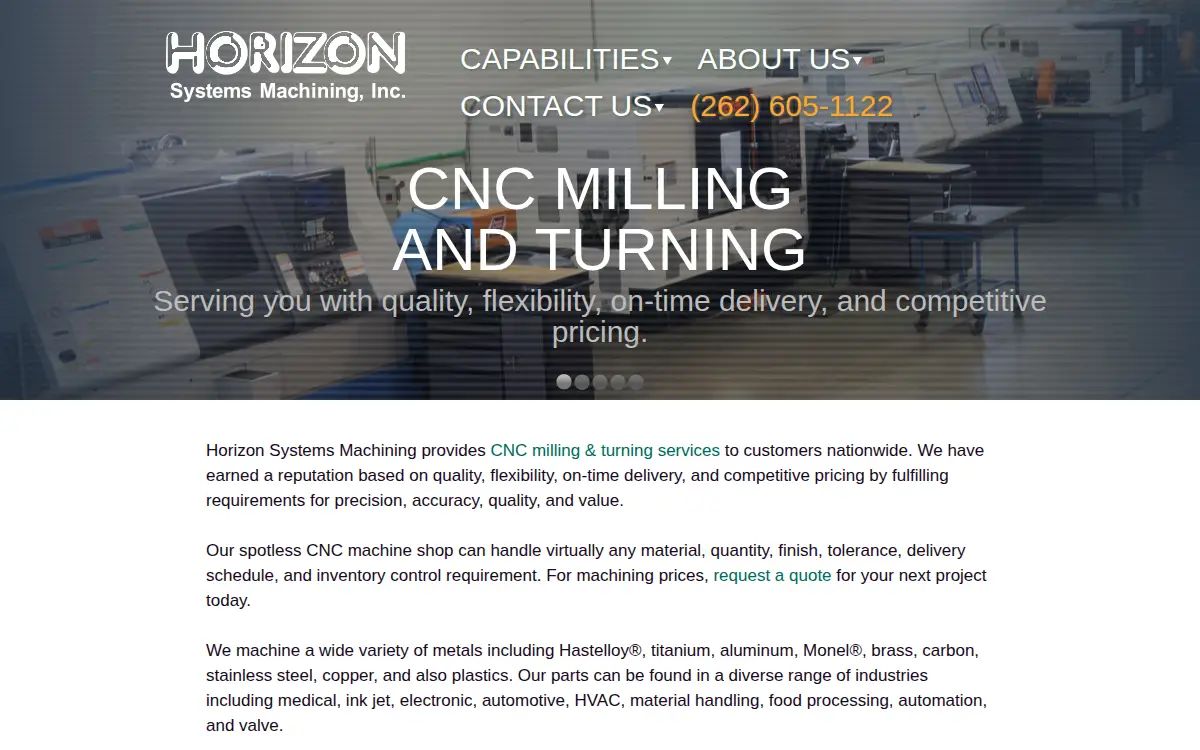 Homepage of Horizon Systems Machining INC