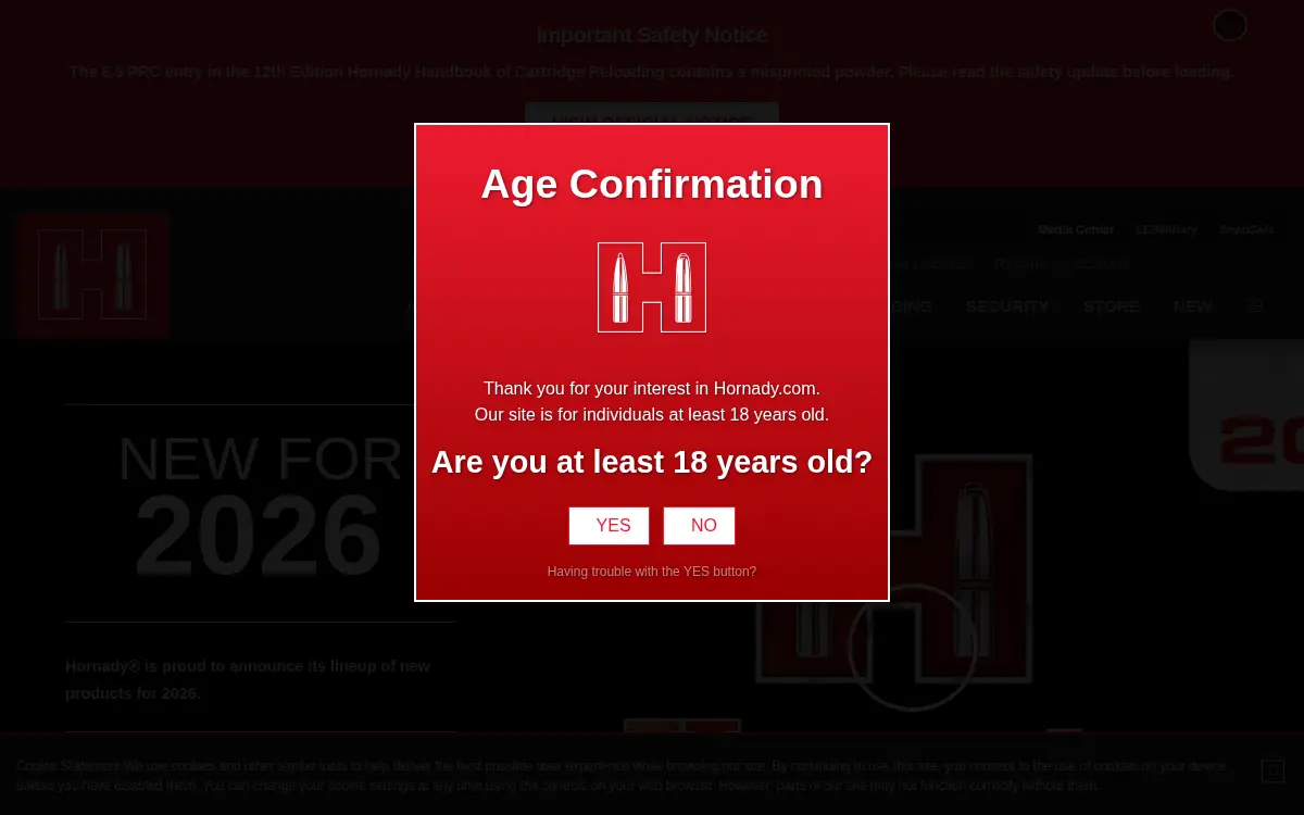Homepage of Hornady Manufacturing Company