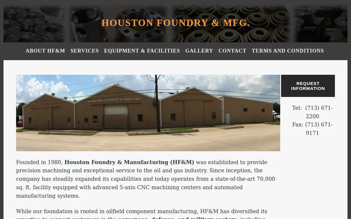 Homepage of Houston Foundry Manufacturing, L.l.c