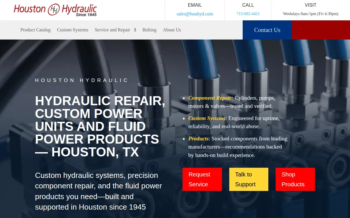 Homepage of Houston Hydraulic Sales & Service INC