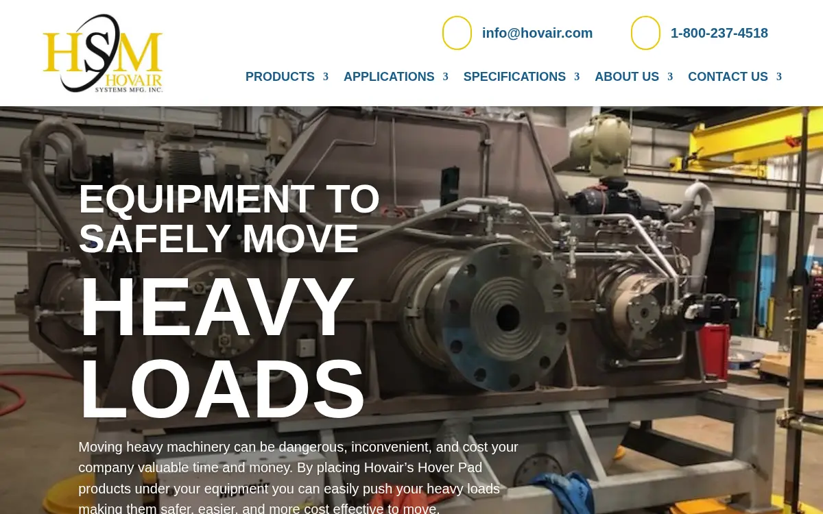 Homepage of Hovair Systems Manufacturing INC.