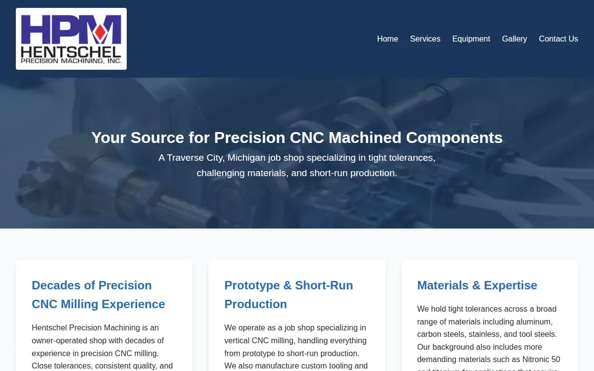 Homepage of Hentschel Precision Machining INC