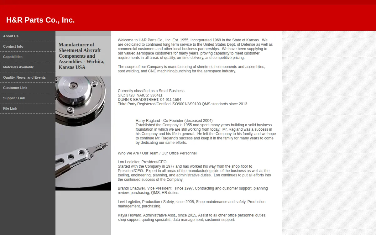 Homepage of H & R Parts CO INC