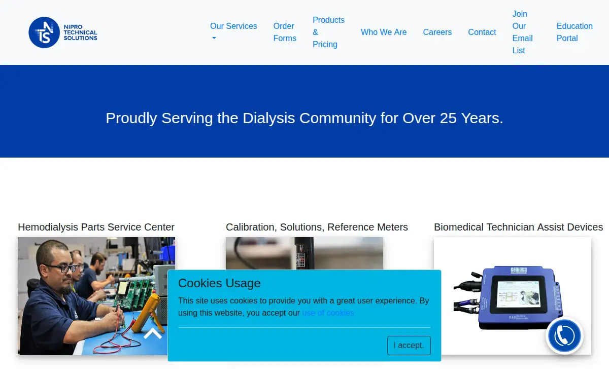 Homepage of Nipro Technical Solutions INC.