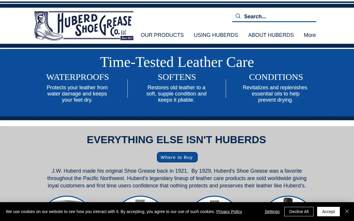 Homepage of Huberd Shoe Grease Company LLC