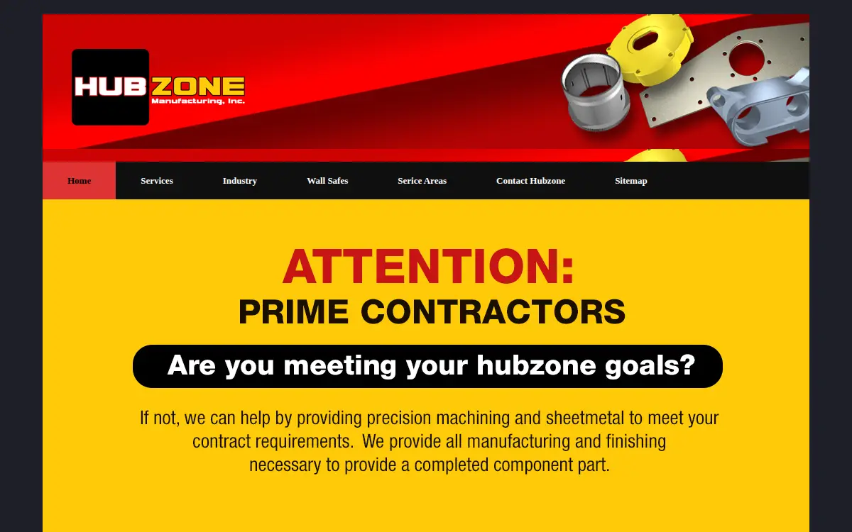 Homepage of Hubzone Manufacturing INC