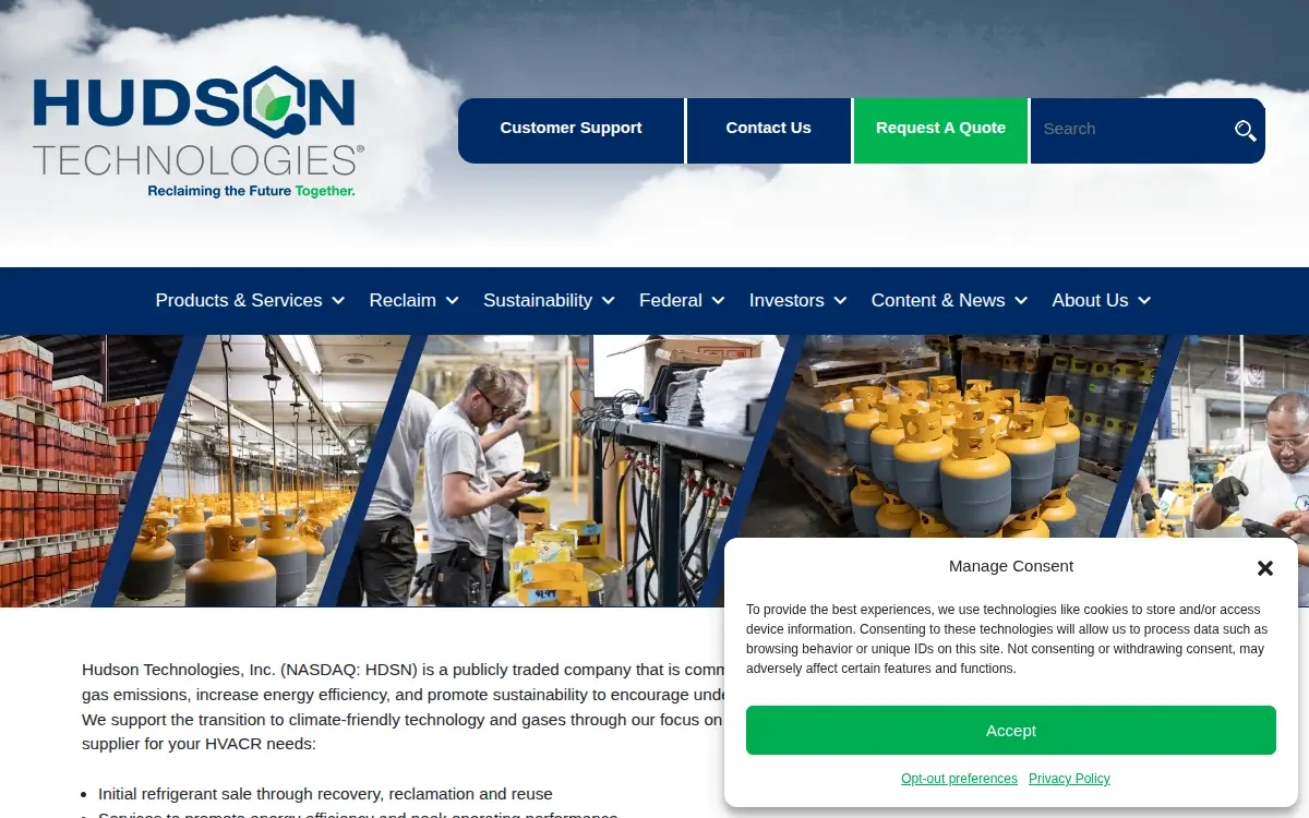 Homepage of Hudson Technologies Company