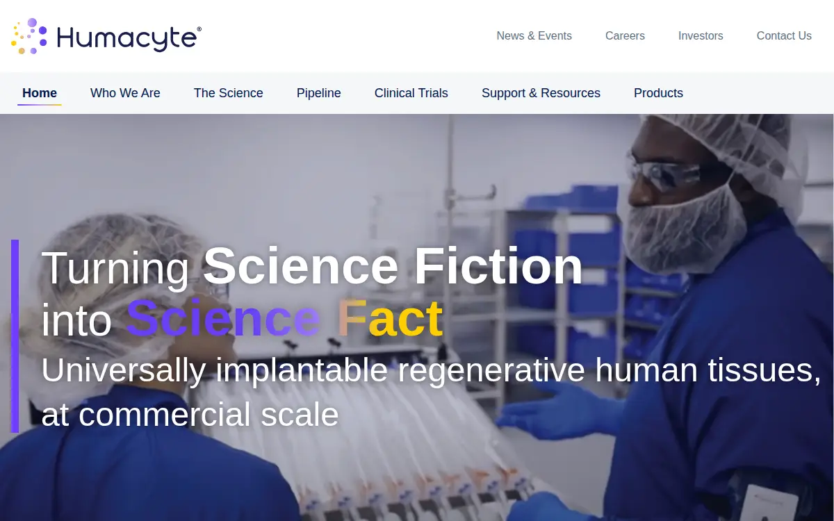 Homepage of Humacyte Global, INC
