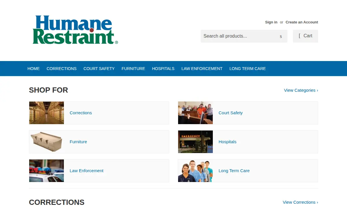 Homepage of Humane Restraint Co., INC