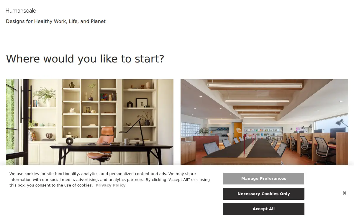 Homepage of Humanscale Corporation