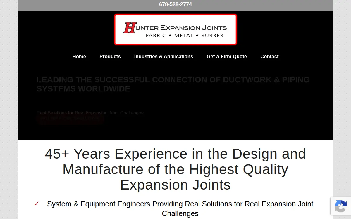 Homepage of Hunter Expansion Joints, LLC