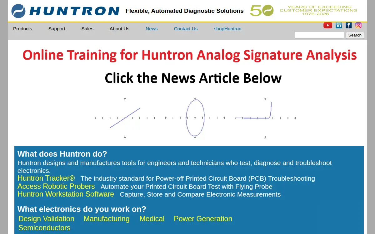 Homepage of Huntron INC