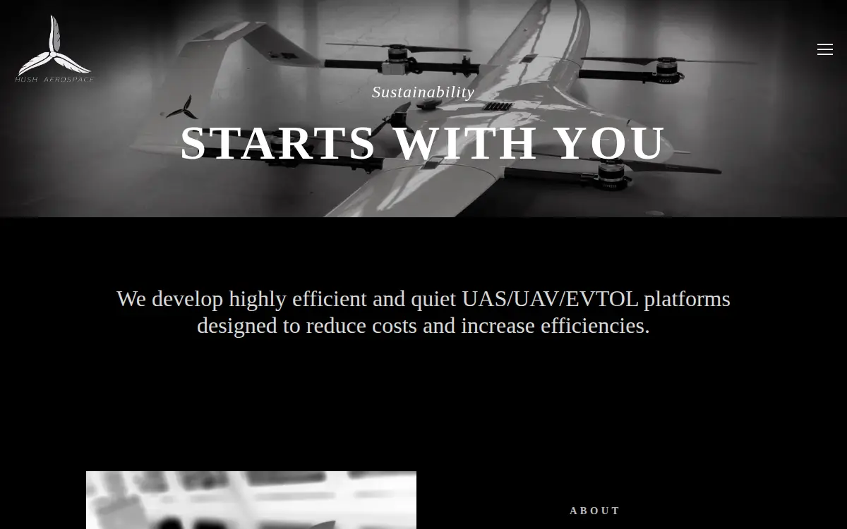 Homepage of Hush Aerospace LLC