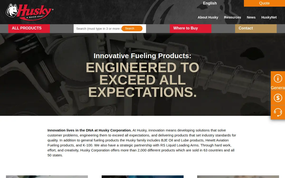 Homepage of Husky Corporation