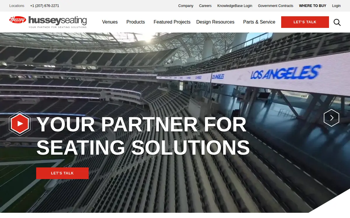 Homepage of Hussey Seating Company