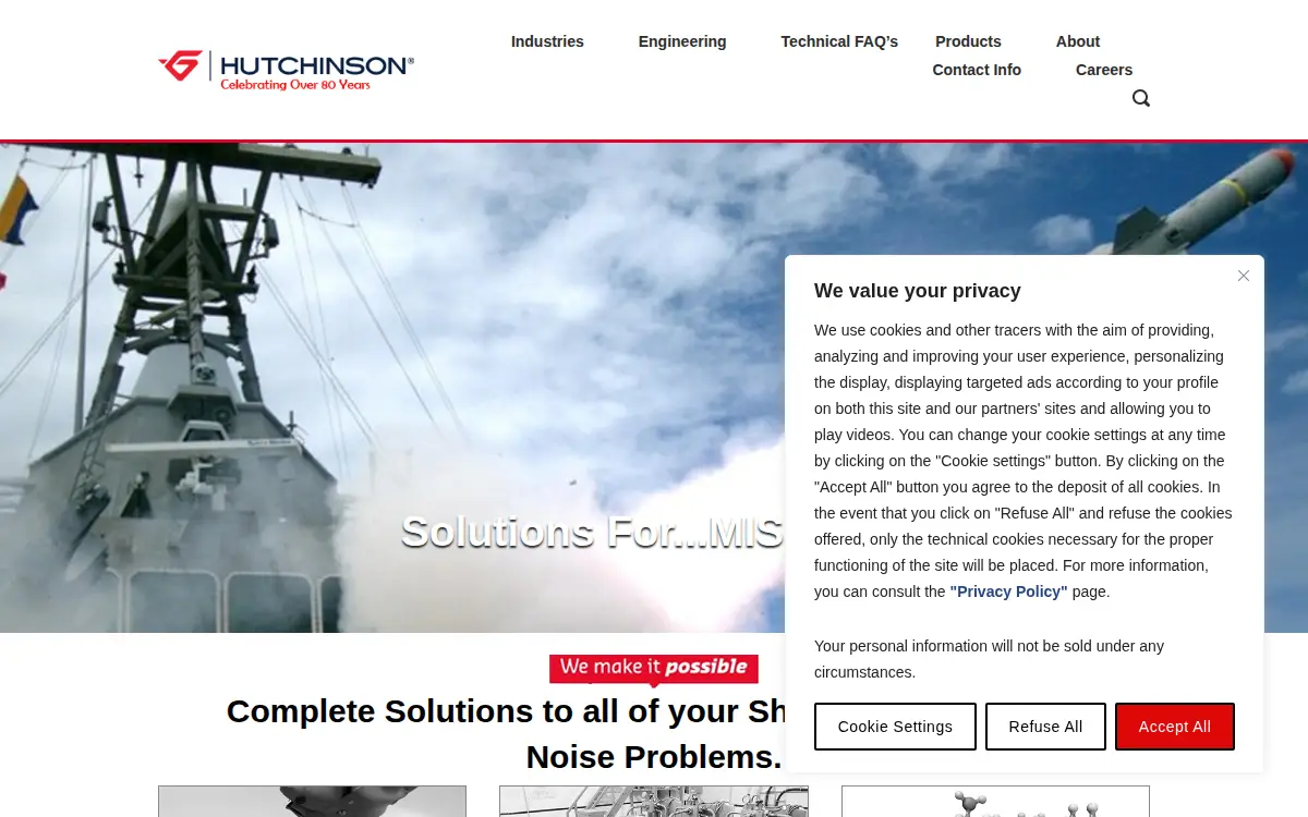 Homepage of Hutchinson Aerospace & Industry, INC.