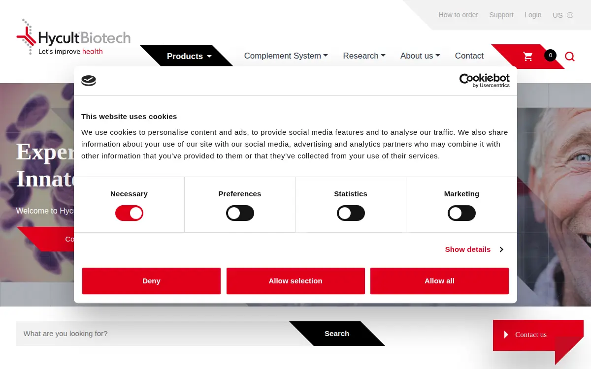 Homepage of Hycult Biotech INC