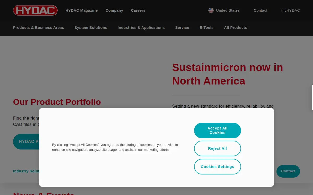 Homepage of Hydac Technology CORP