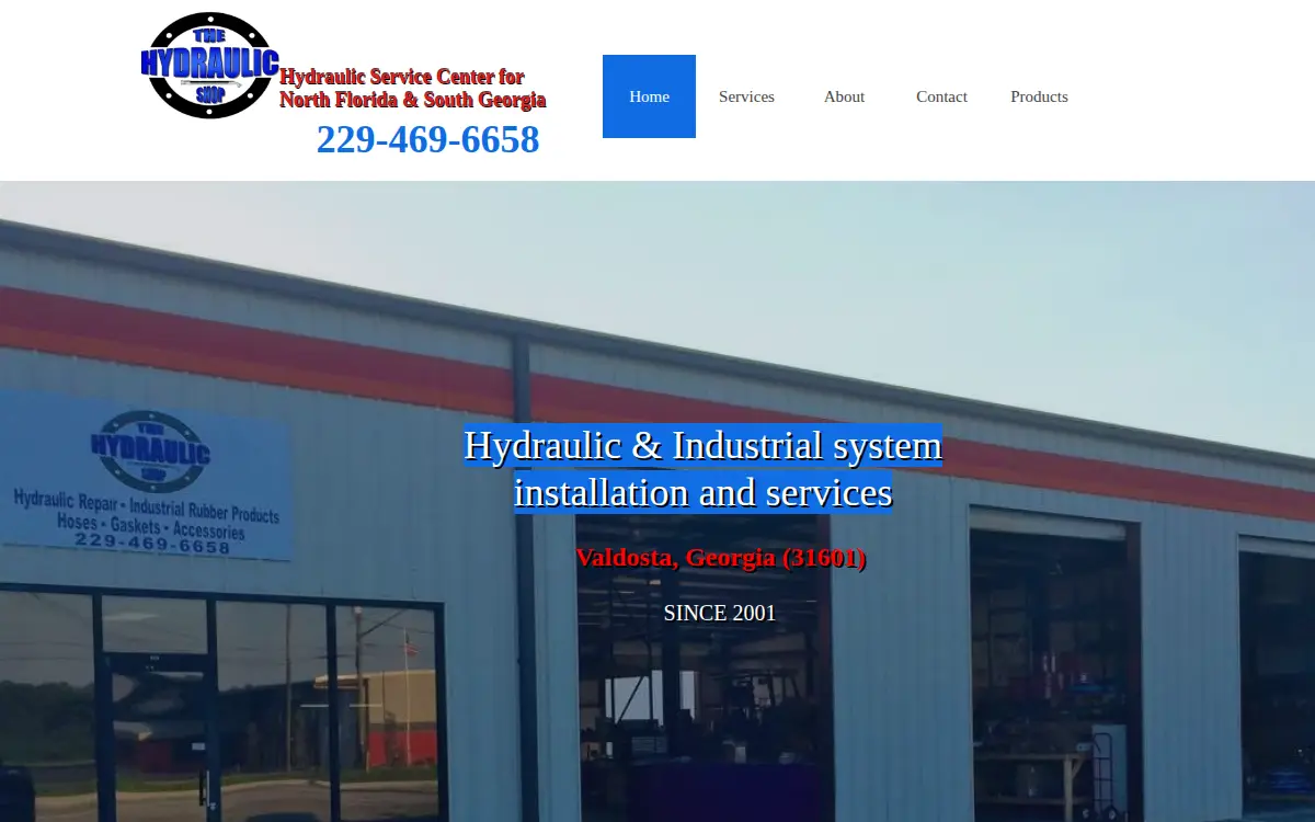 Homepage of The Hydraulic Shop, LLC