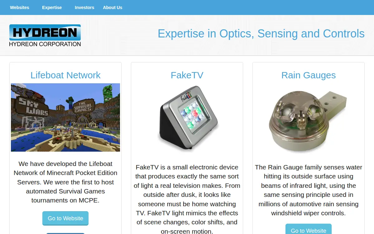 Homepage of Hydreon CORP