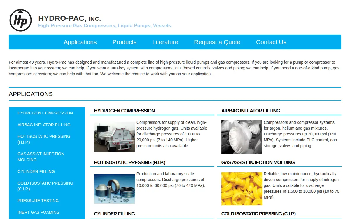 Homepage of Hydro-pac INC