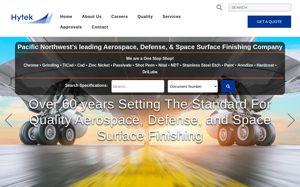 Homepage of Hytek Finishes CO