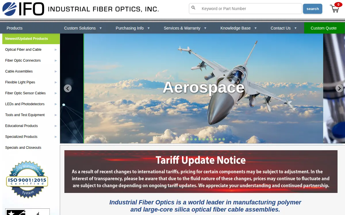Homepage of Industrial Fiber Optics INC