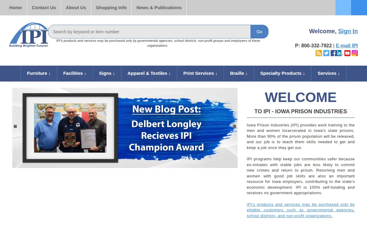Homepage of Iowa Department of Corrections