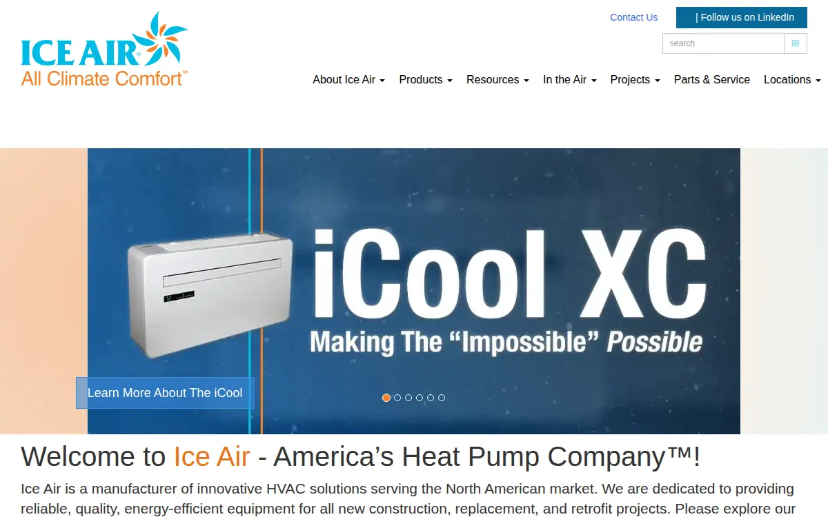 Homepage of Ice Air, LLC