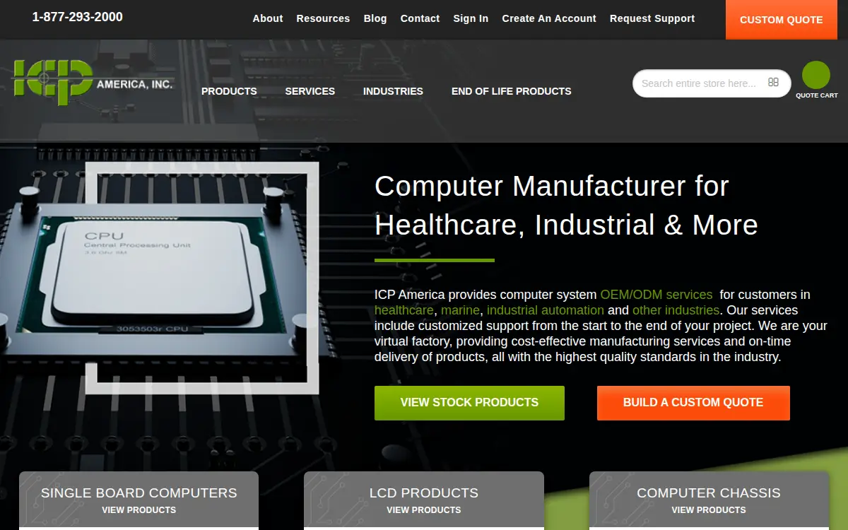 Homepage of Industrial Computer Products America, INC.