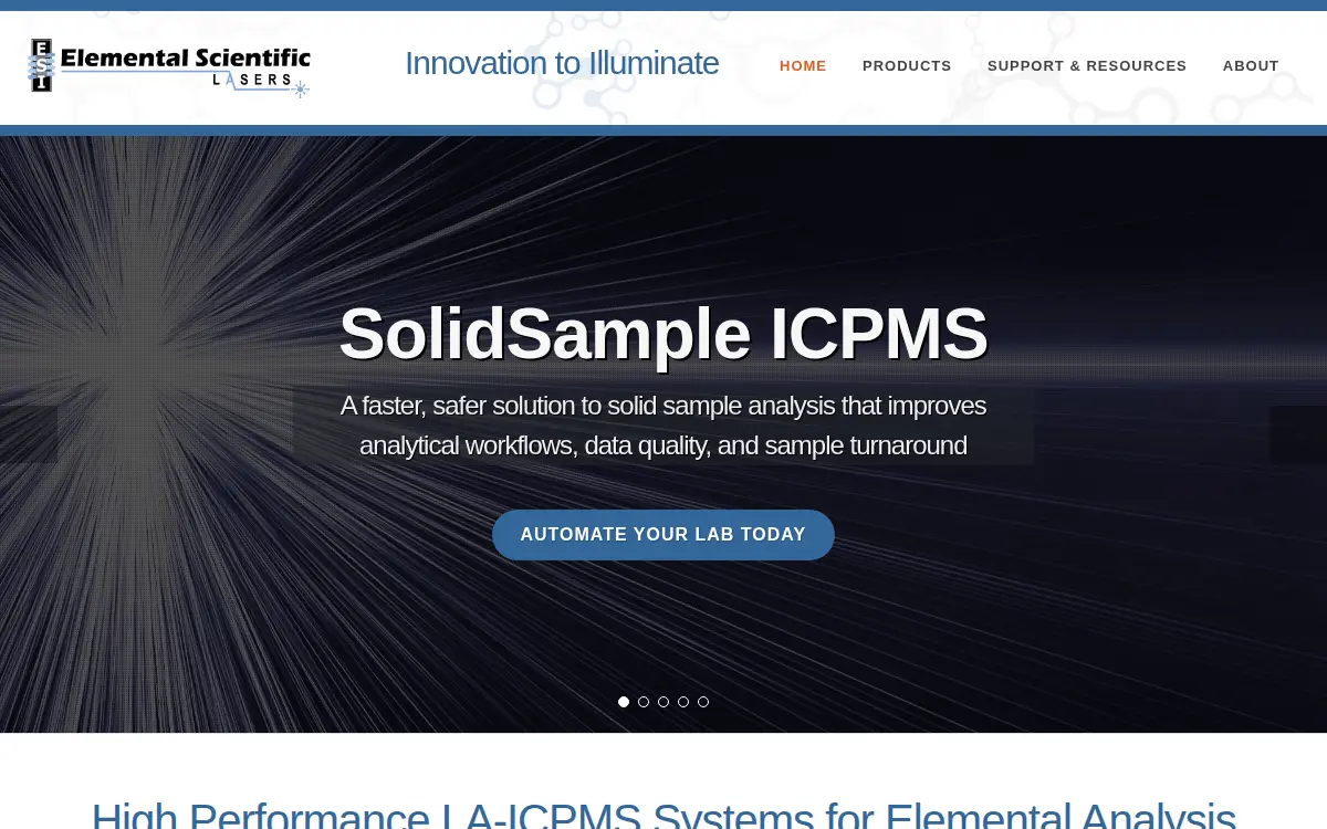 Homepage of Elemental Scientific Lasers, LLC