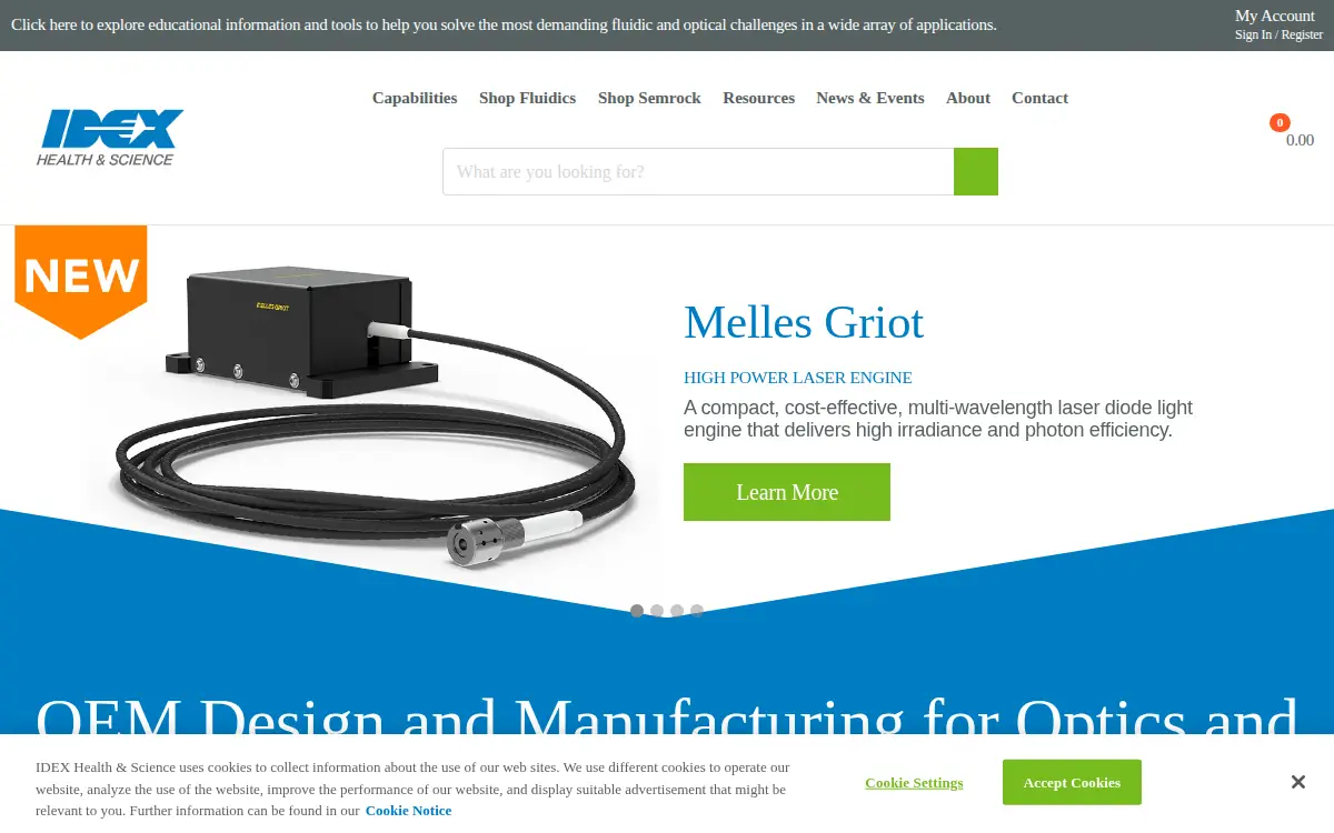 Homepage of Idex Health & Science LLC