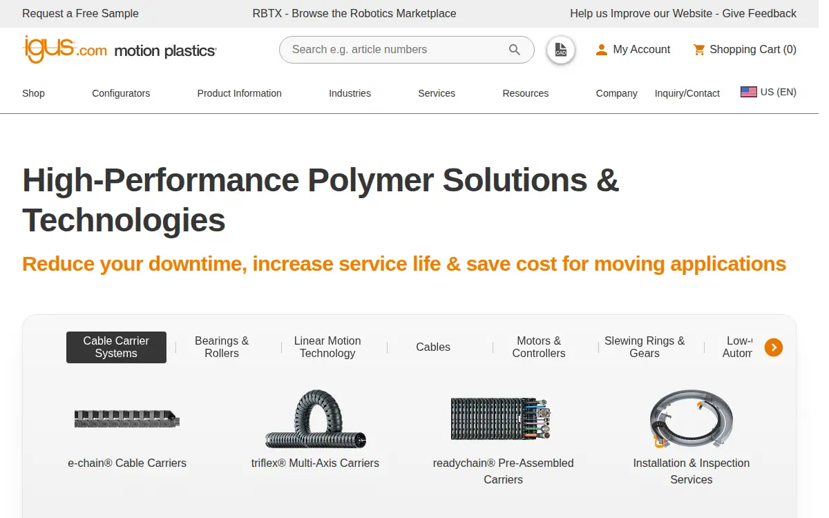 Homepage of Igus Bearings INC