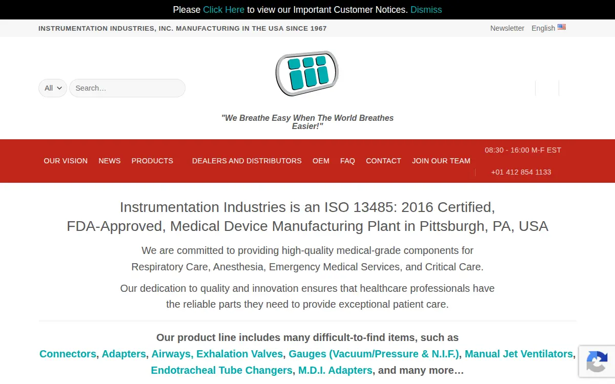 Homepage of Instrumentation Industries, Incorporated
