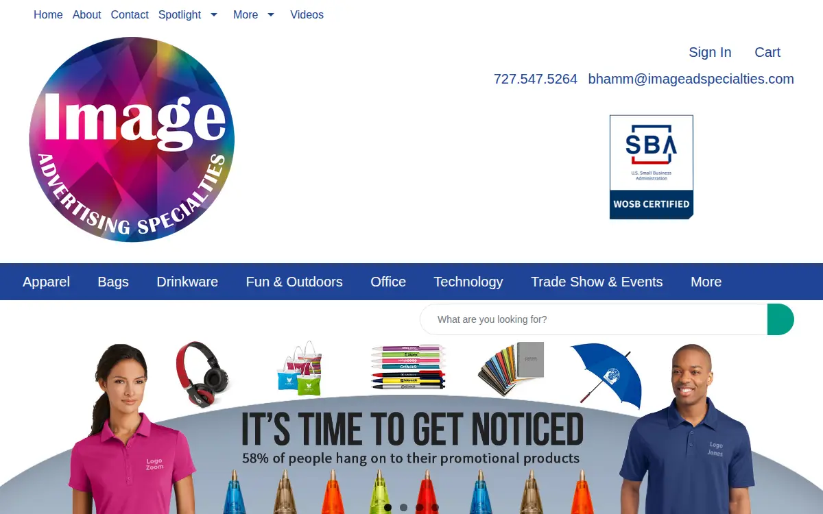Homepage of Image Advertising Specialties, LLC