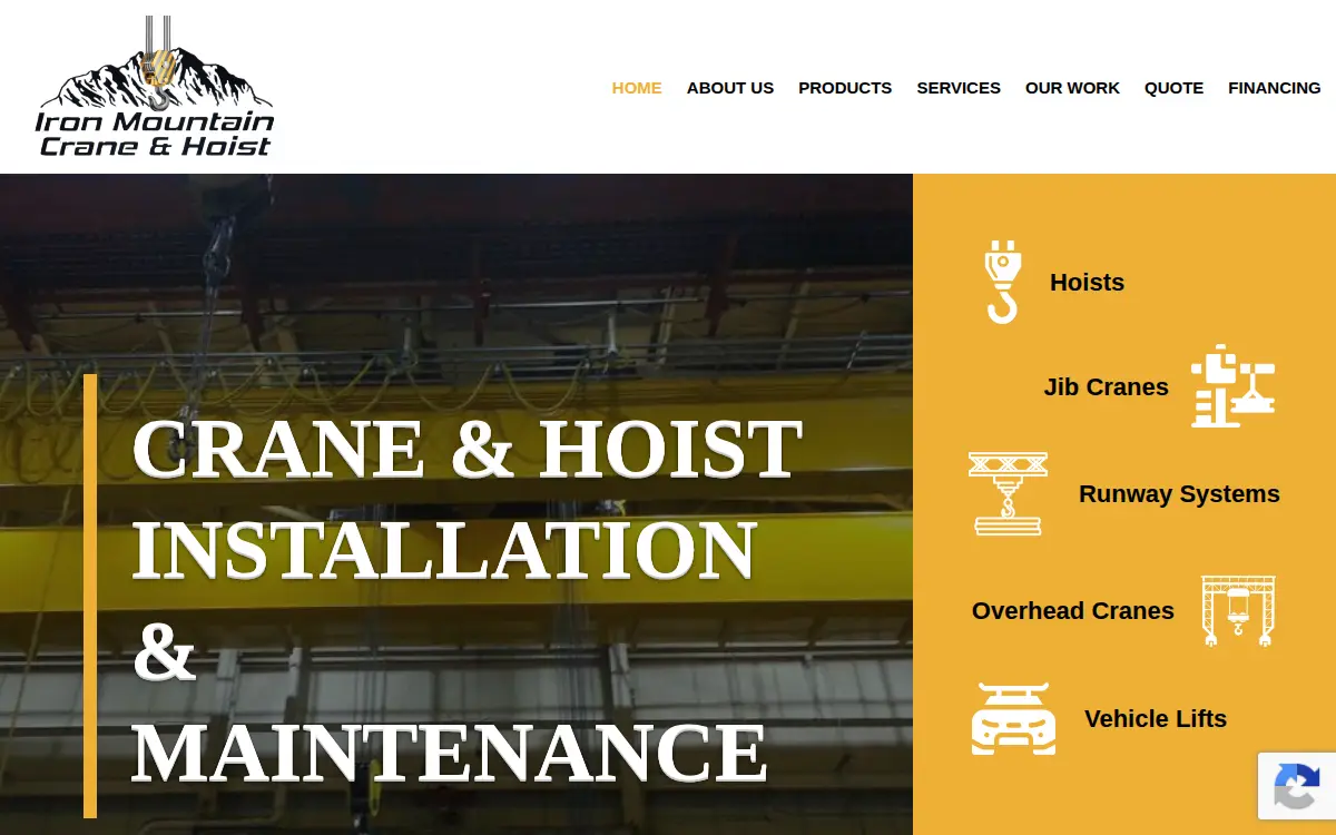 Homepage of Iron Mountain Crane & Hoist INC