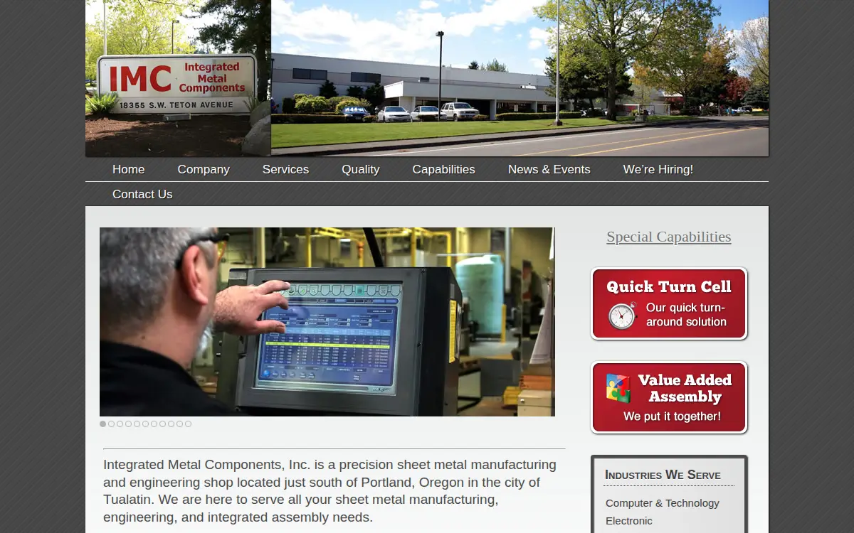 Homepage of Integrated Metal Components, INC