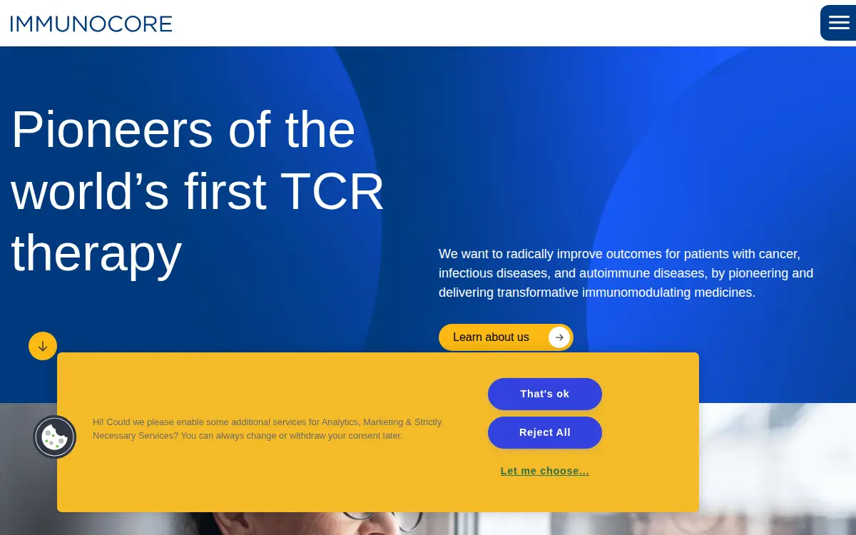 Homepage of Immunocore Commercial LLC