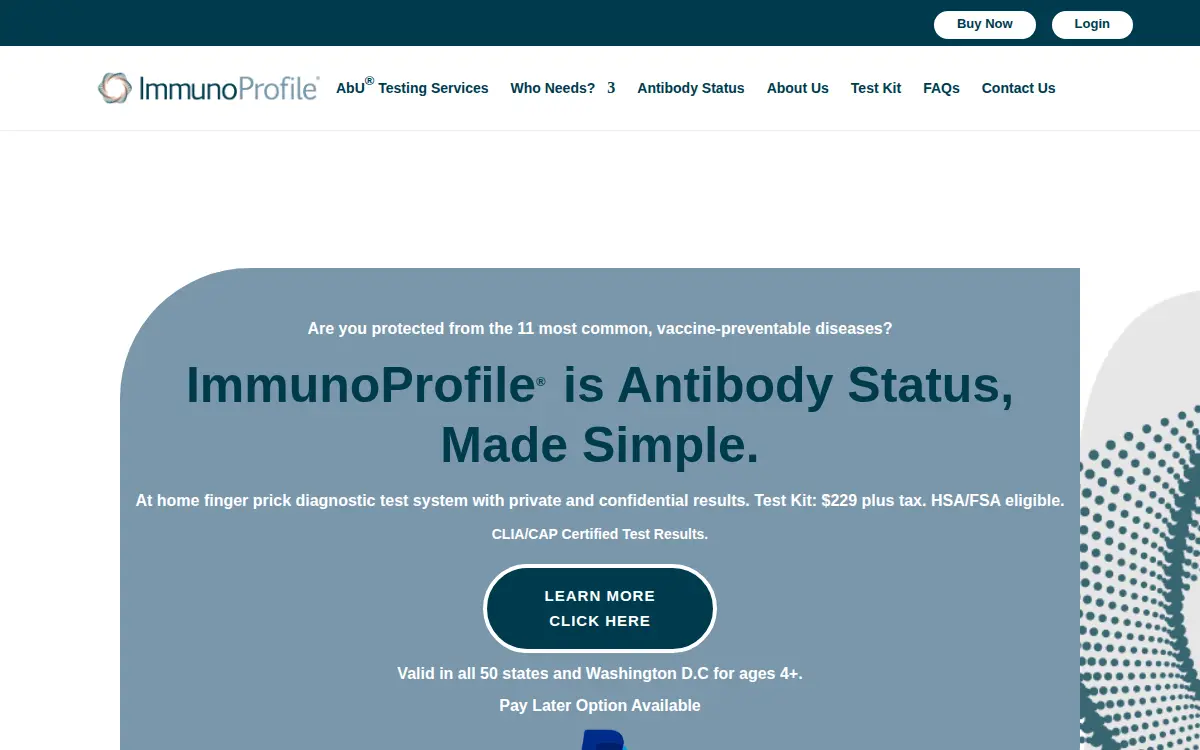 Homepage of Immunoprofile LLC