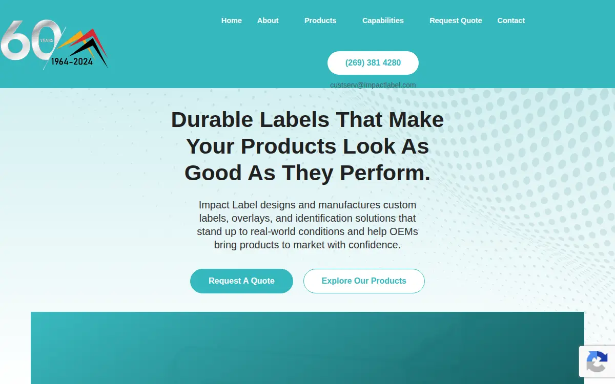 Homepage of Impact Label Corporation