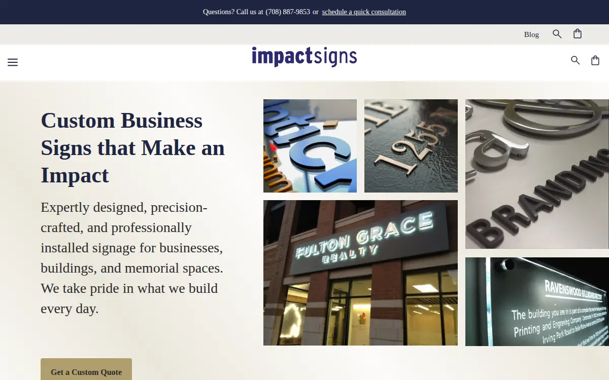 Homepage of Impact Signs & Graphics, INC
