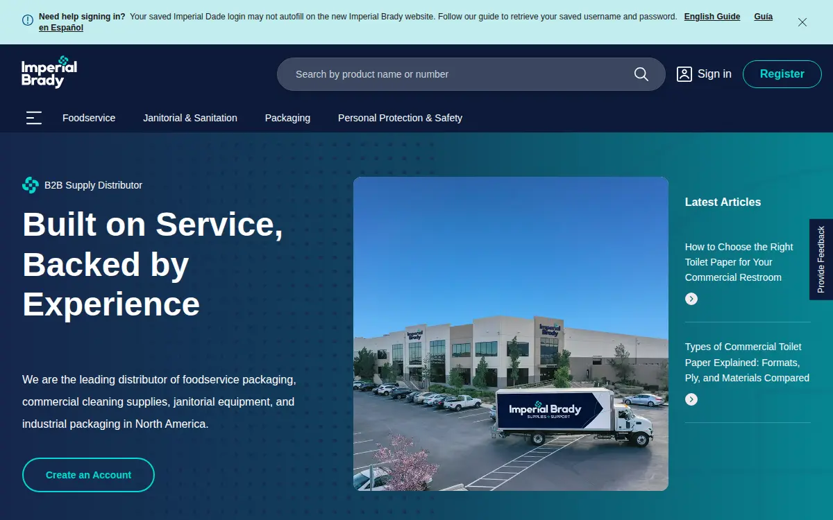 Homepage of Dade Paper & Bag, LLC