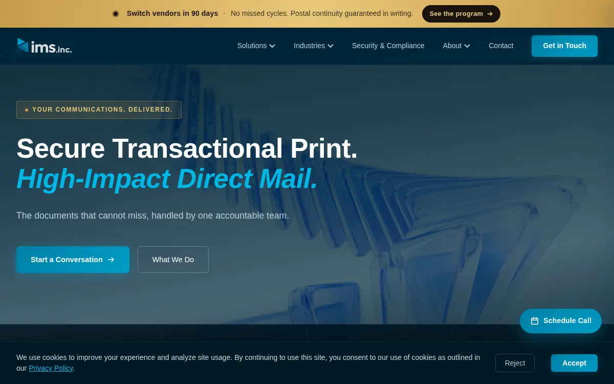 Homepage of Immediate Mailing Services, INC.