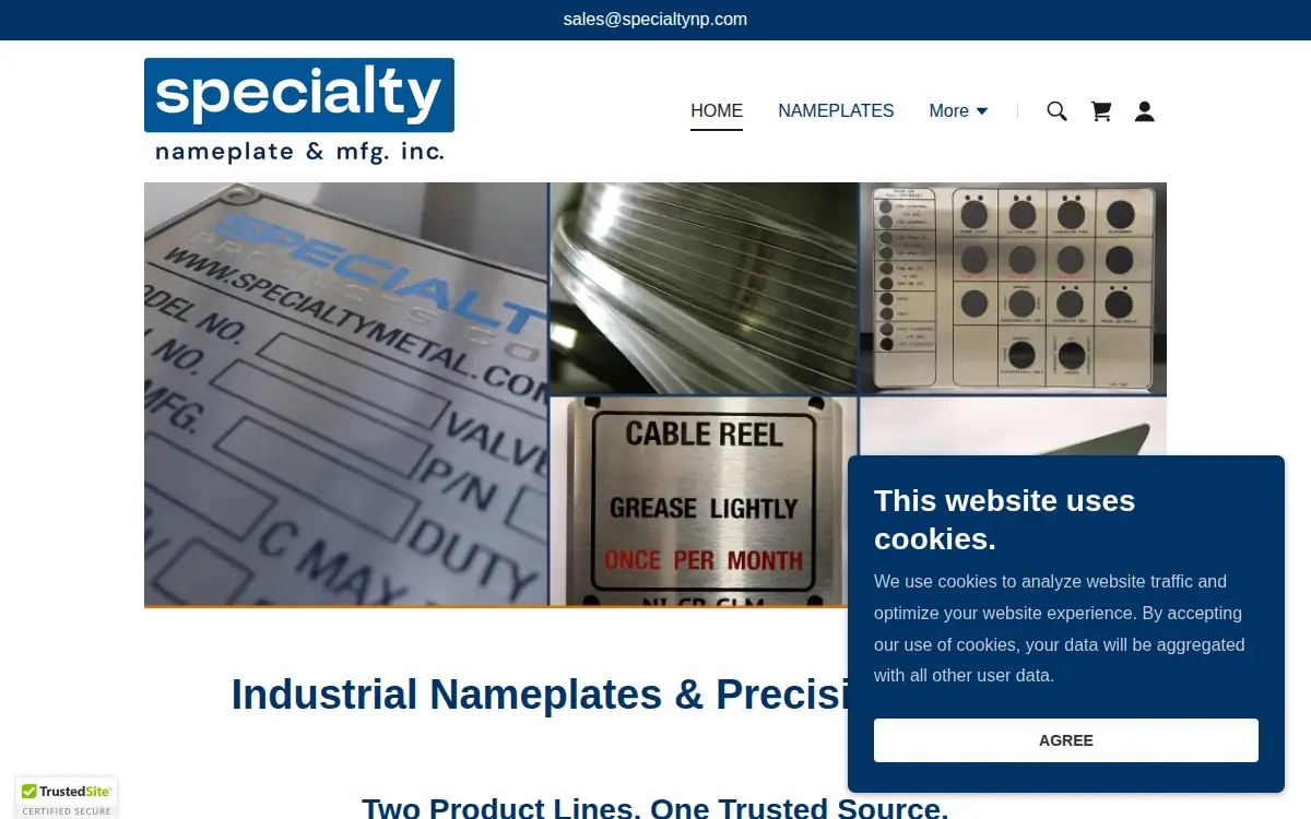 Homepage of Specialty Nameplate & Manufacturing, INC.