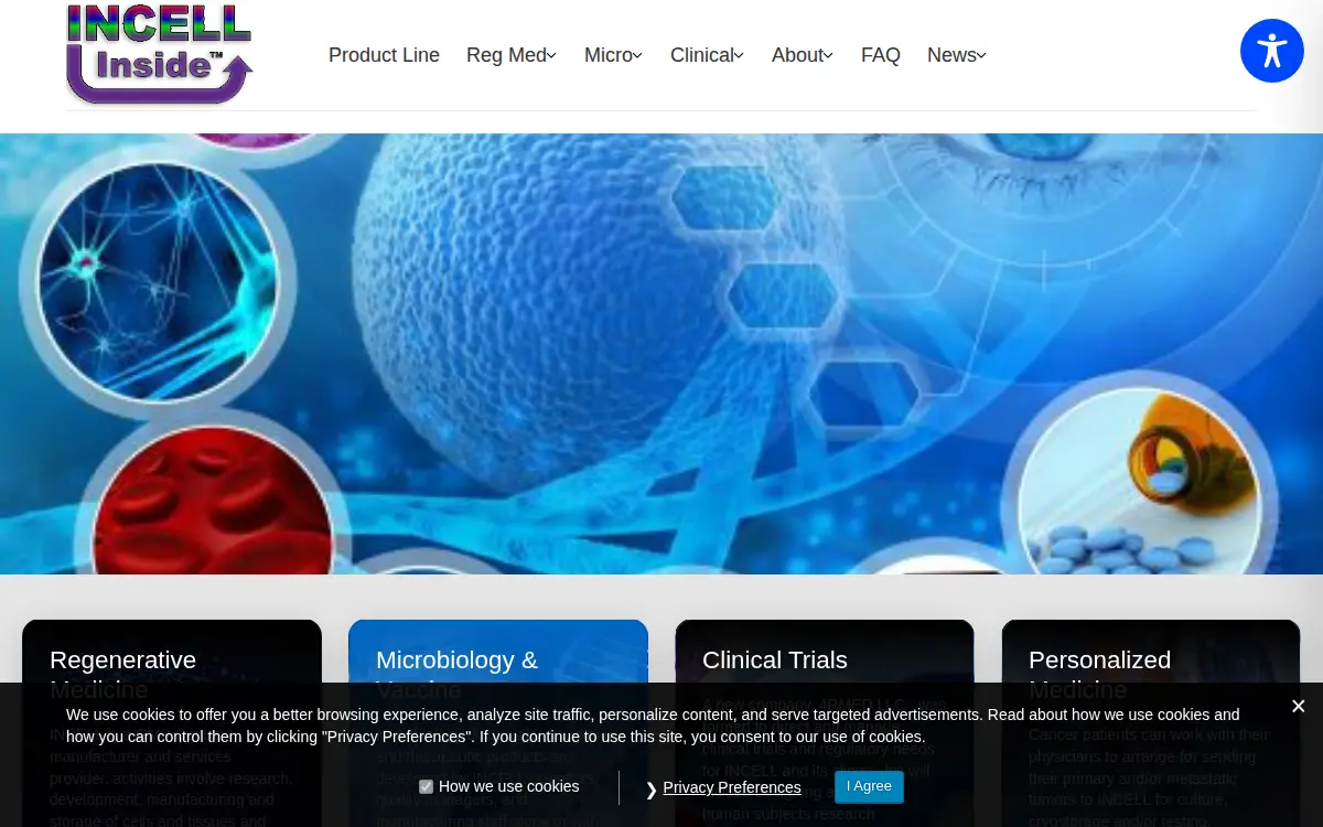 Homepage of Incell Corporation, LLC