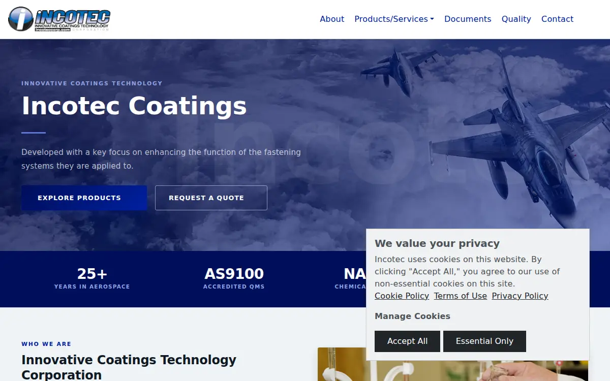 Homepage of Innovative Coatings Technology Corporation