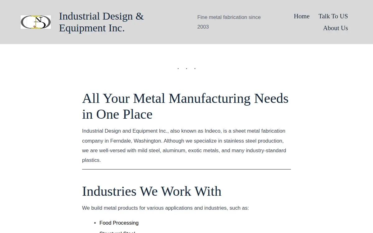 Homepage of Industrial Design & Equipment, INC.