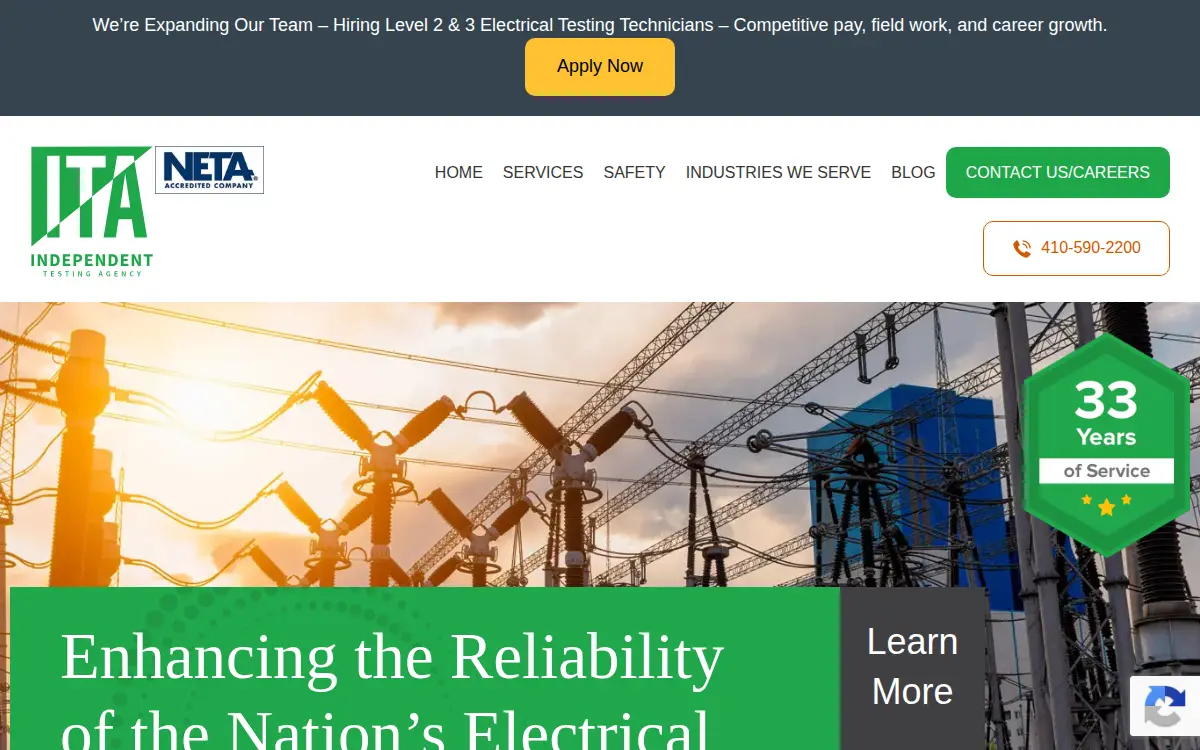 Homepage of Independent Testing Agency, INC.