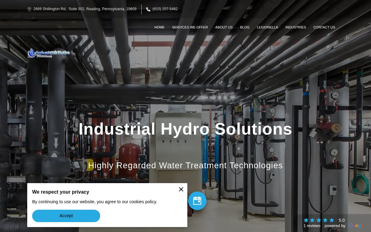 Homepage of Industrial Hydro Solutions LLC